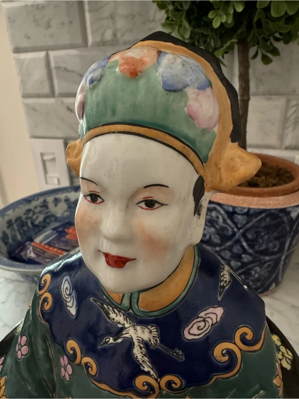 Pair of Chinoiserie Ceramic Statues